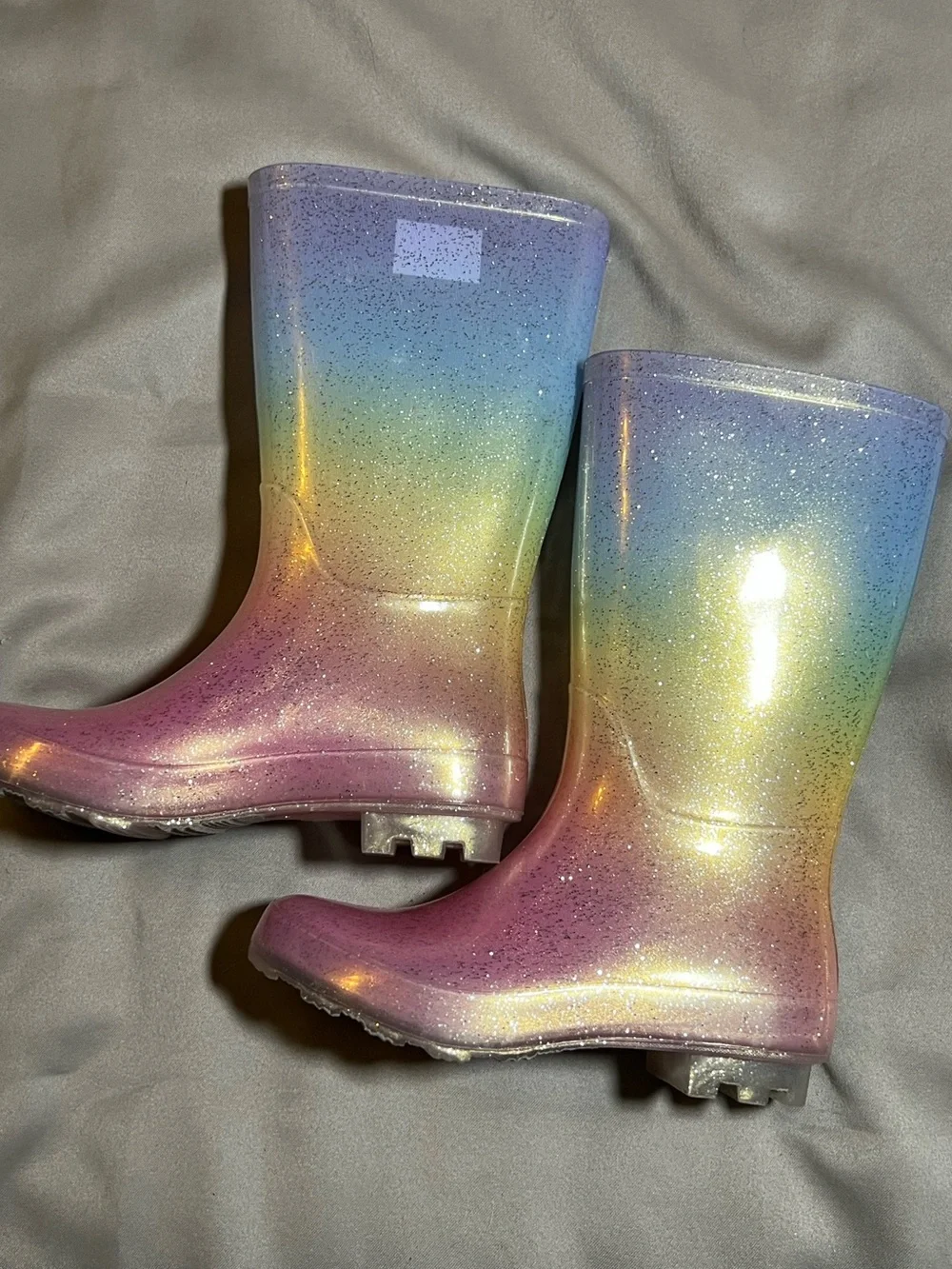 Cat & Jack glitter rainbow rubber rain boots pull on size one 1